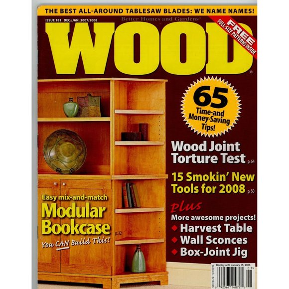 WOOD MAGAZINE DEC/JAN 2007/08 #181 BUILD A MODULAR BOOKCASE, NEW TOOLS, more! - Picture 1 of 2